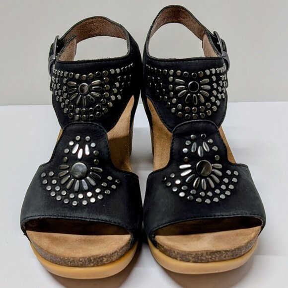 Dansko Deandra Block Heel Sandals in Black Nubuck Leather - Picture 5 of 16